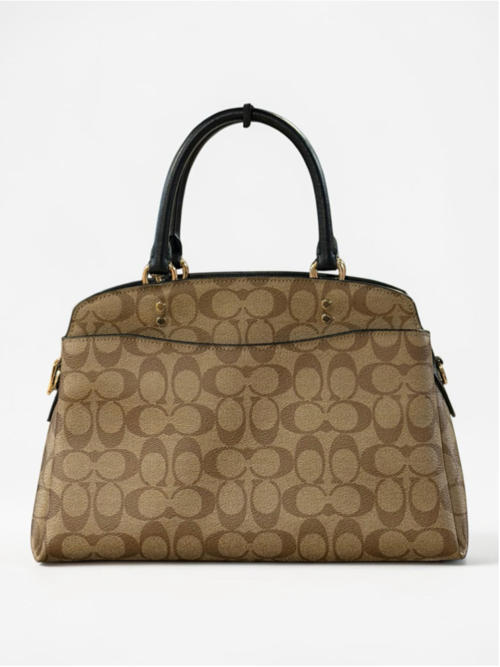 Coach Lillie Carryall Tan Black Signature Leather Gold Hardware - Picture 3 of 15